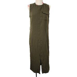 Women's Who What Wear Olive Green Pocket Sleeveless XS Split Front Dress Mid